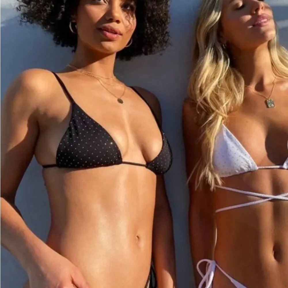 L*Space White & Gold Studded Strappy Bikini Top